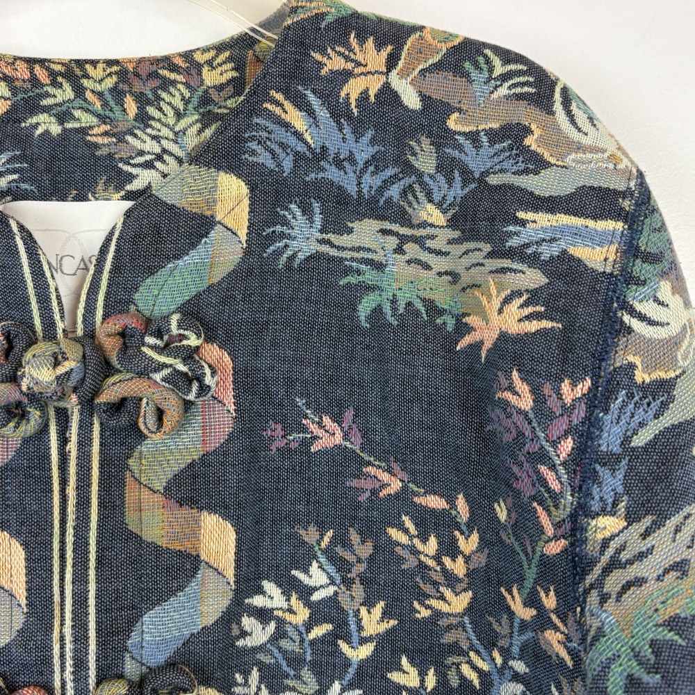 Vtg Doncaster Special Folk Toile Tapestry Art To Wear Jacket Sz 6 Frog Closure - Picture 4 of 8